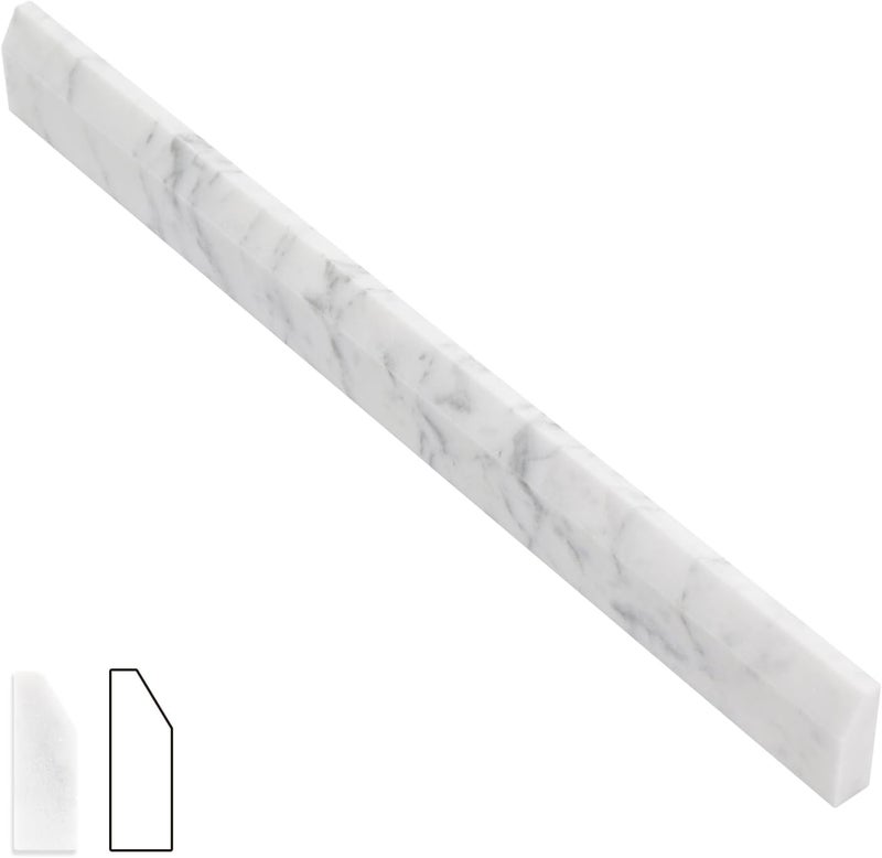Lovdeco Carrara White Marble Pencil Liner Tile Polished, Edge Trim Molding for Shower and Backsplash, Bullnose Tile Trim 6/5" X 12", 10 Pcs/Box - Image 1